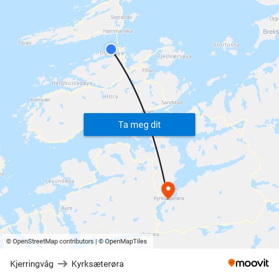 Kjerringvåg to Kyrksæterøra map