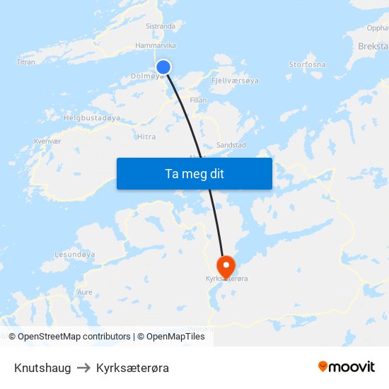 Knutshaug to Kyrksæterøra map