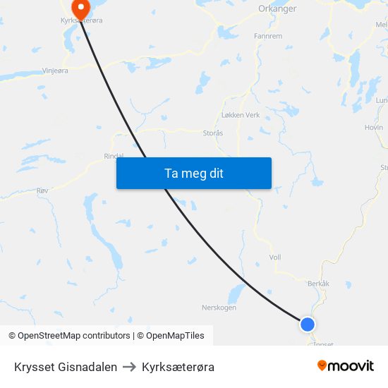 Krysset Gisnadalen to Kyrksæterøra map