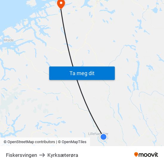 Fiskersvingen to Kyrksæterøra map