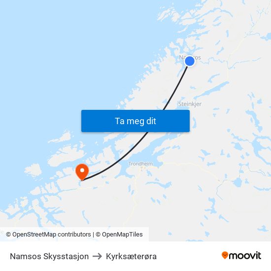 Namsos Skysstasjon to Kyrksæterøra map