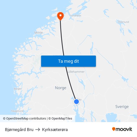 Bjørnegård Bru to Kyrksæterøra map