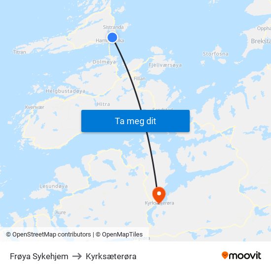 Frøya Sykehjem to Kyrksæterøra map