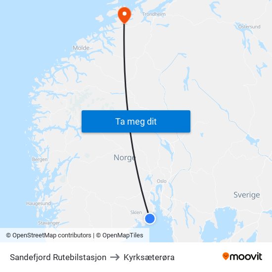 Sandefjord Rutebilstasjon to Kyrksæterøra map