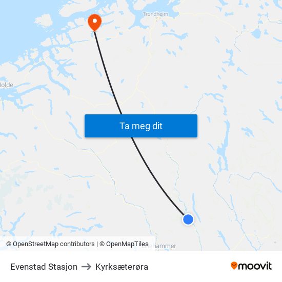 Evenstad Stasjon to Kyrksæterøra map