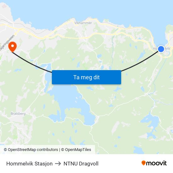 Hommelvik Stasjon to NTNU Dragvoll map