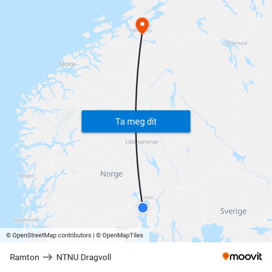 Ramton to NTNU Dragvoll map