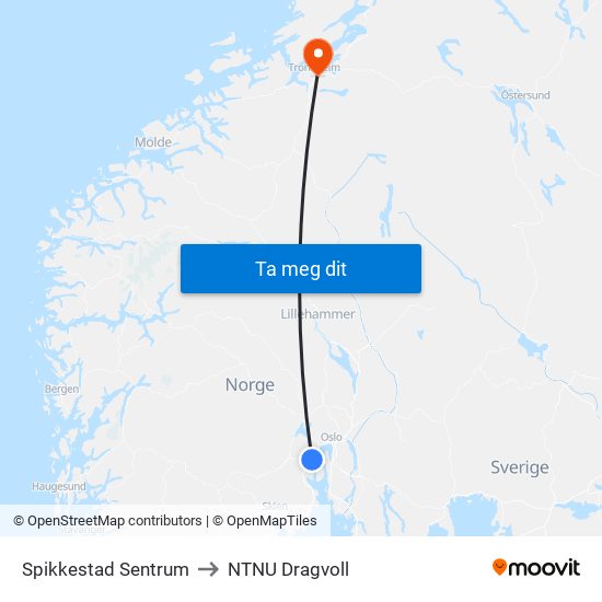 Spikkestad Sentrum to NTNU Dragvoll map