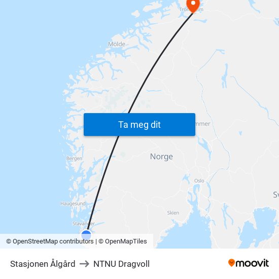 Stasjonen Ålgård to NTNU Dragvoll map