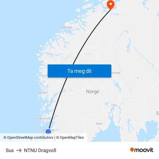 Sus to NTNU Dragvoll map