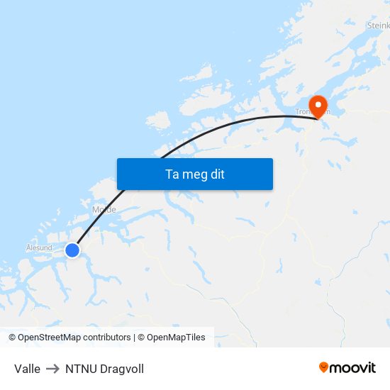 Valle to NTNU Dragvoll map