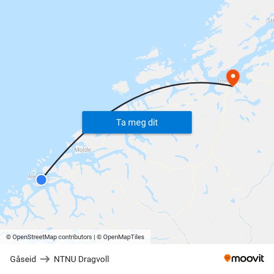 Gåseid to NTNU Dragvoll map