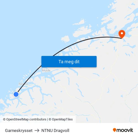 Garneskrysset to NTNU Dragvoll map