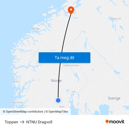 Toppen to NTNU Dragvoll map