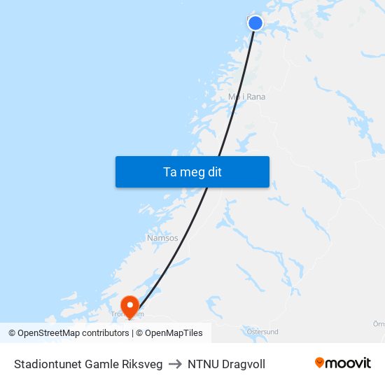 Stadiontunet Gamle Riksveg to NTNU Dragvoll map