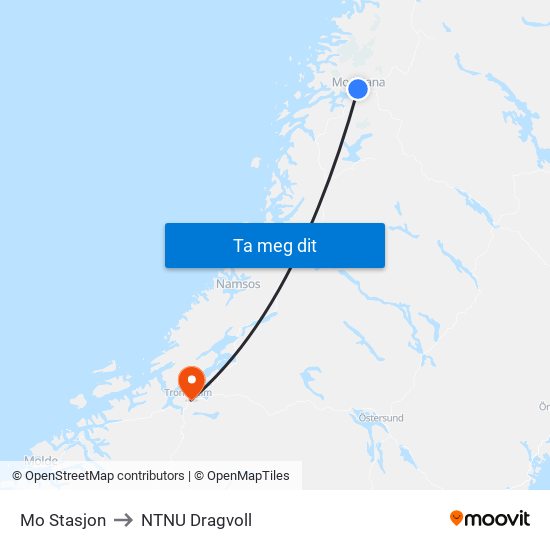 Mo Stasjon to NTNU Dragvoll map