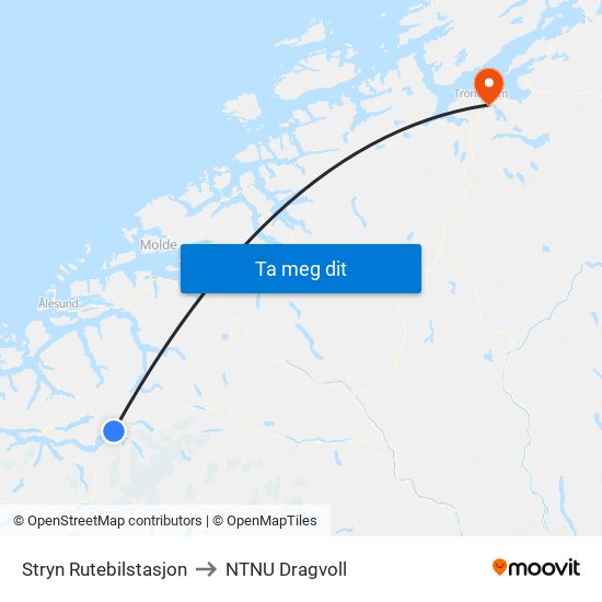 Stryn Rutebilstasjon to NTNU Dragvoll map