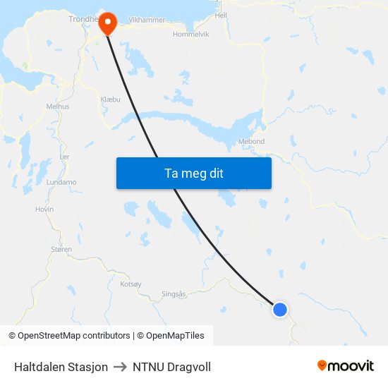 Haltdalen Stasjon to NTNU Dragvoll map