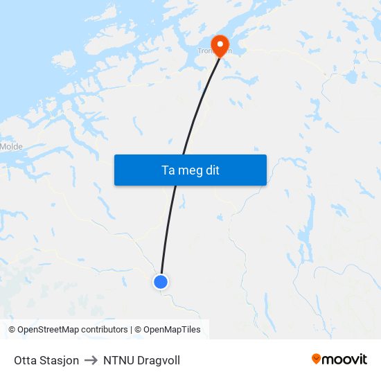 Otta Stasjon to NTNU Dragvoll map