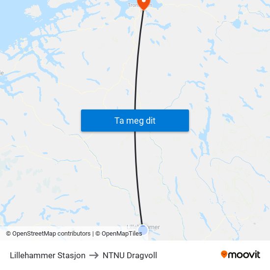 Lillehammer Stasjon to NTNU Dragvoll map