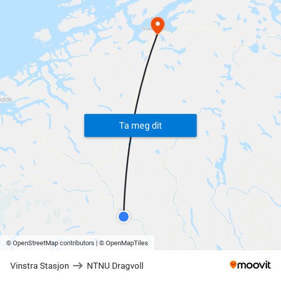 Vinstra Stasjon to NTNU Dragvoll map