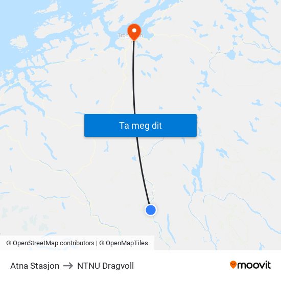 Atna Stasjon to NTNU Dragvoll map