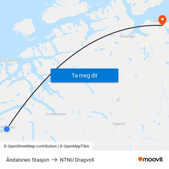 Åndalsnes Stasjon to NTNU Dragvoll map