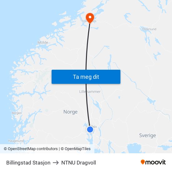 Billingstad Stasjon to NTNU Dragvoll map