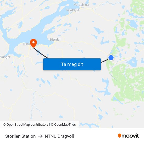 Storlien Station to NTNU Dragvoll map