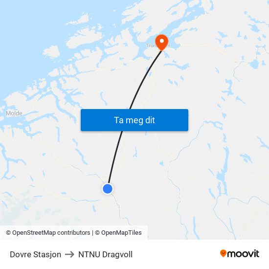 Dovre Stasjon to NTNU Dragvoll map