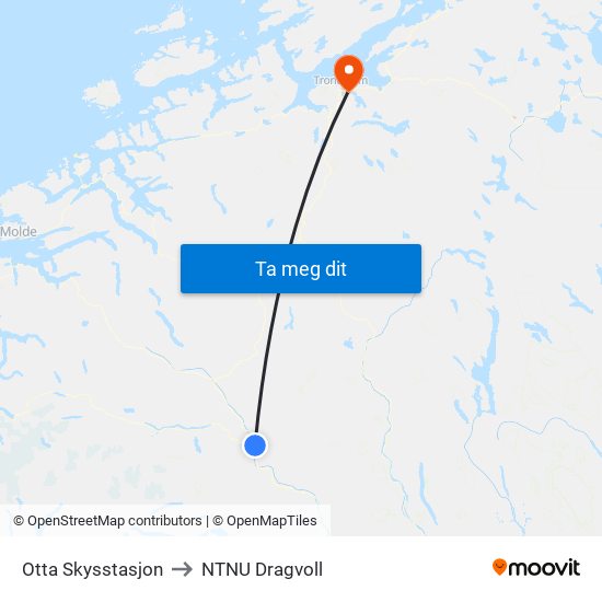 Otta Skysstasjon to NTNU Dragvoll map