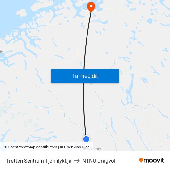 Tretten Sentrum Tjønnlykkja to NTNU Dragvoll map