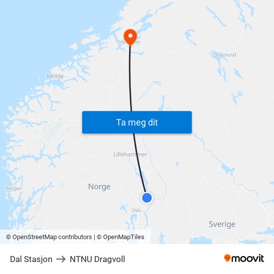 Dal Stasjon to NTNU Dragvoll map