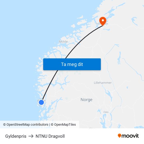 Gyldenpris to NTNU Dragvoll map
