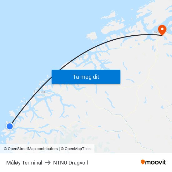 Måløy Terminal to NTNU Dragvoll map