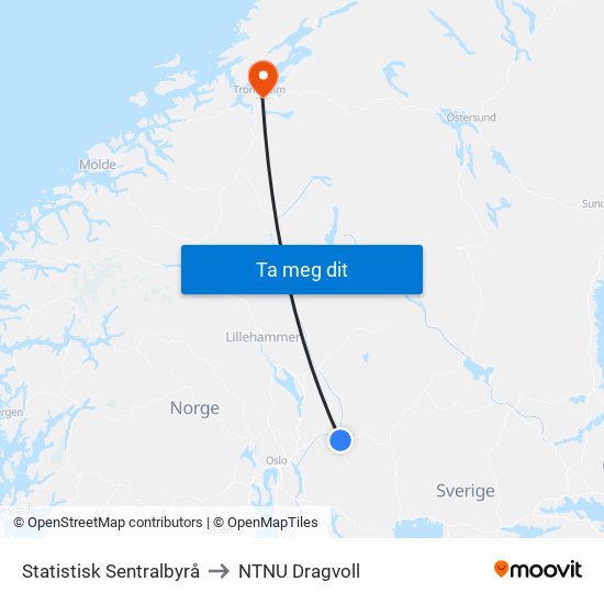 Statistisk Sentralbyrå to NTNU Dragvoll map