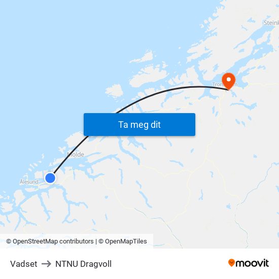 Vadset to NTNU Dragvoll map