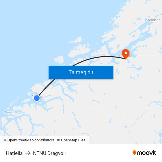 Hatlelia to NTNU Dragvoll map