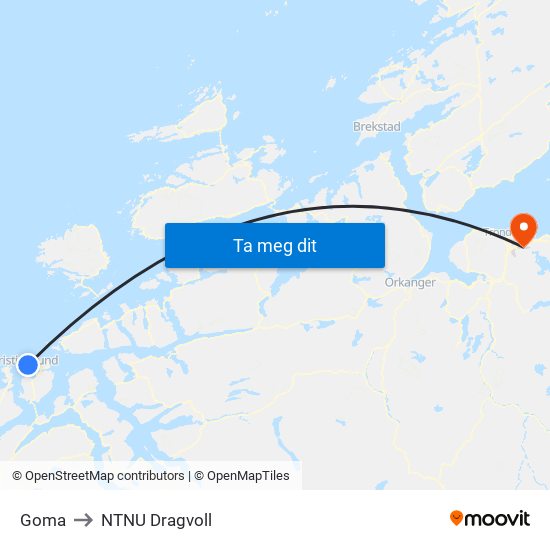 Goma to NTNU Dragvoll map