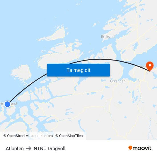 Atlanten to NTNU Dragvoll map