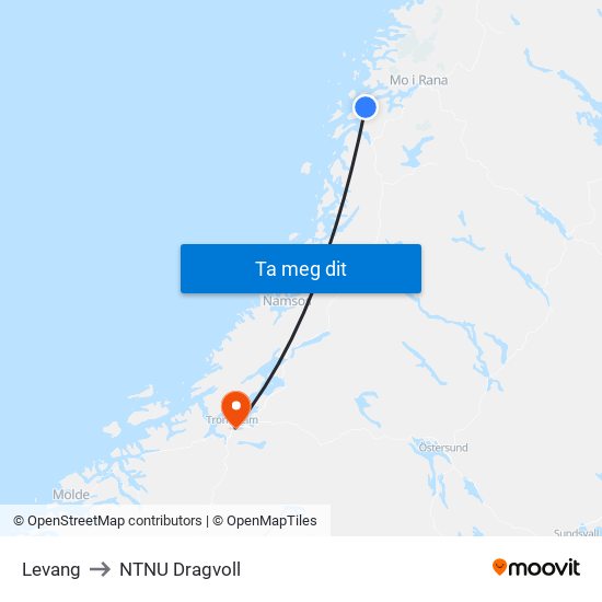Levang to NTNU Dragvoll map
