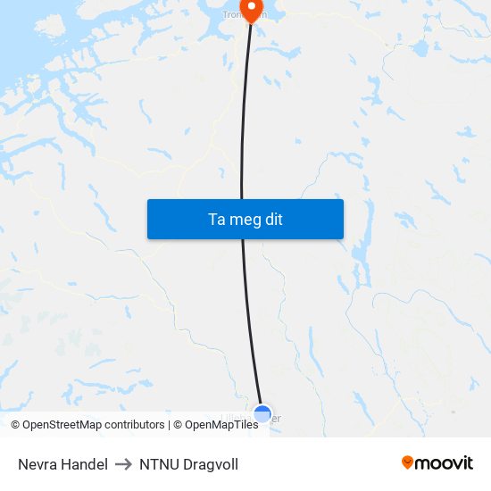 Nevra Handel to NTNU Dragvoll map