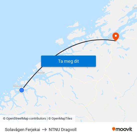 Solavågen Ferjekai to NTNU Dragvoll map