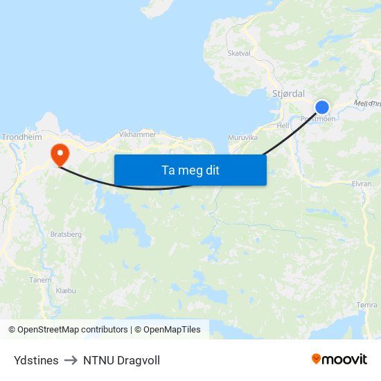 Ydstines to NTNU Dragvoll map
