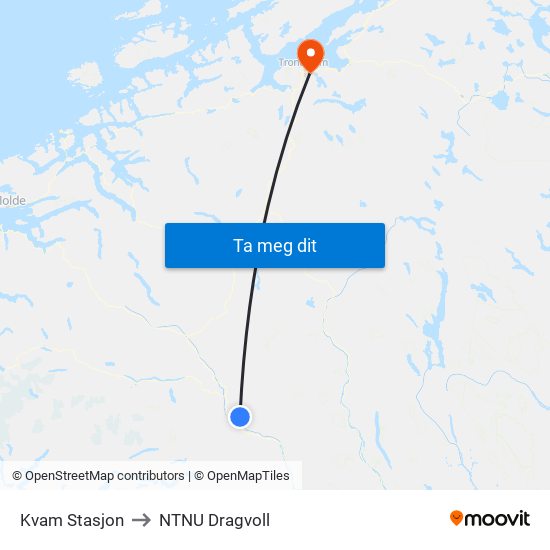 Kvam Stasjon to NTNU Dragvoll map