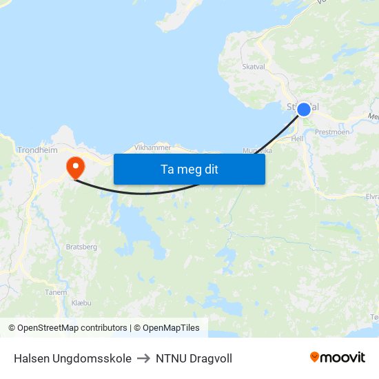 Halsen Ungdomsskole to NTNU Dragvoll map