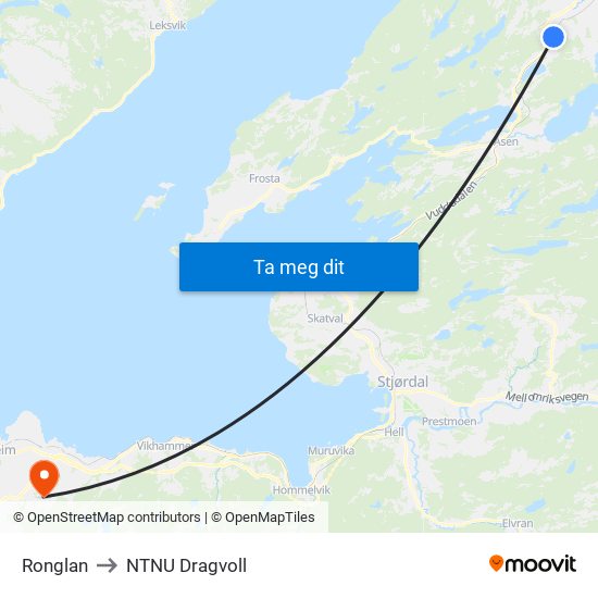 Ronglan to NTNU Dragvoll map