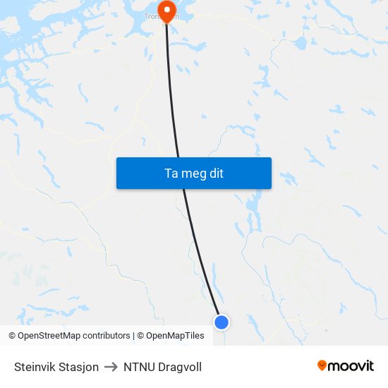 Steinvik Stasjon to NTNU Dragvoll map