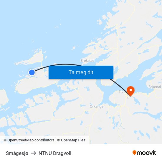 Smågesjø to NTNU Dragvoll map