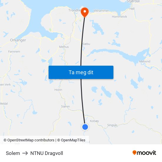 Solem to NTNU Dragvoll map